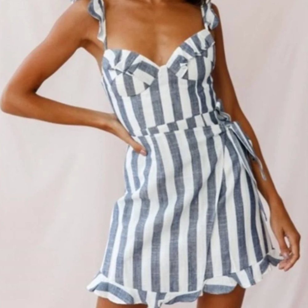 Saints + Secrets Sweetheart Striped Wrap Dress